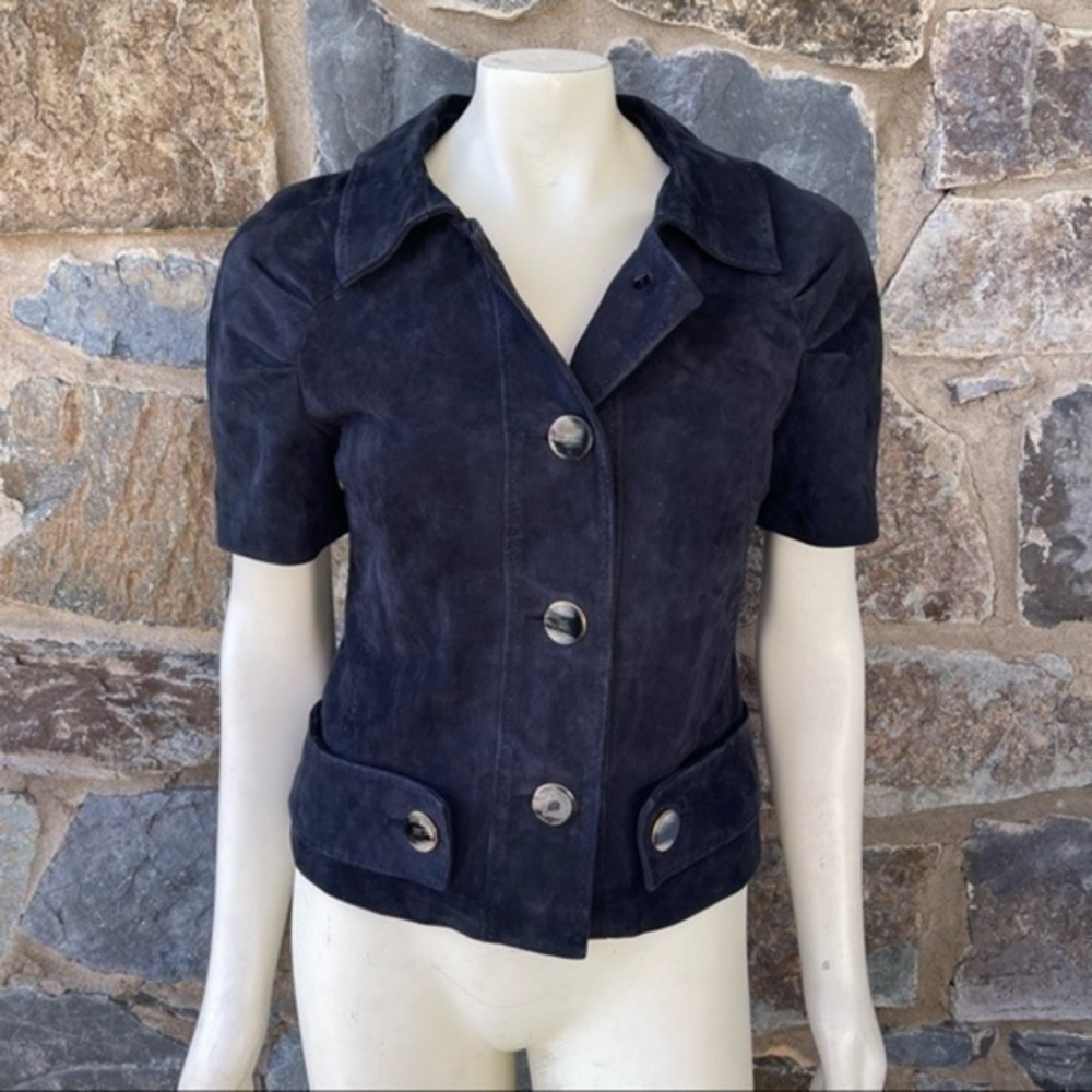 ESCADA AMAZING ULTRA SOFT BLACK SUEDE SHORT SLEEVE JACKET BUTTON FRONT